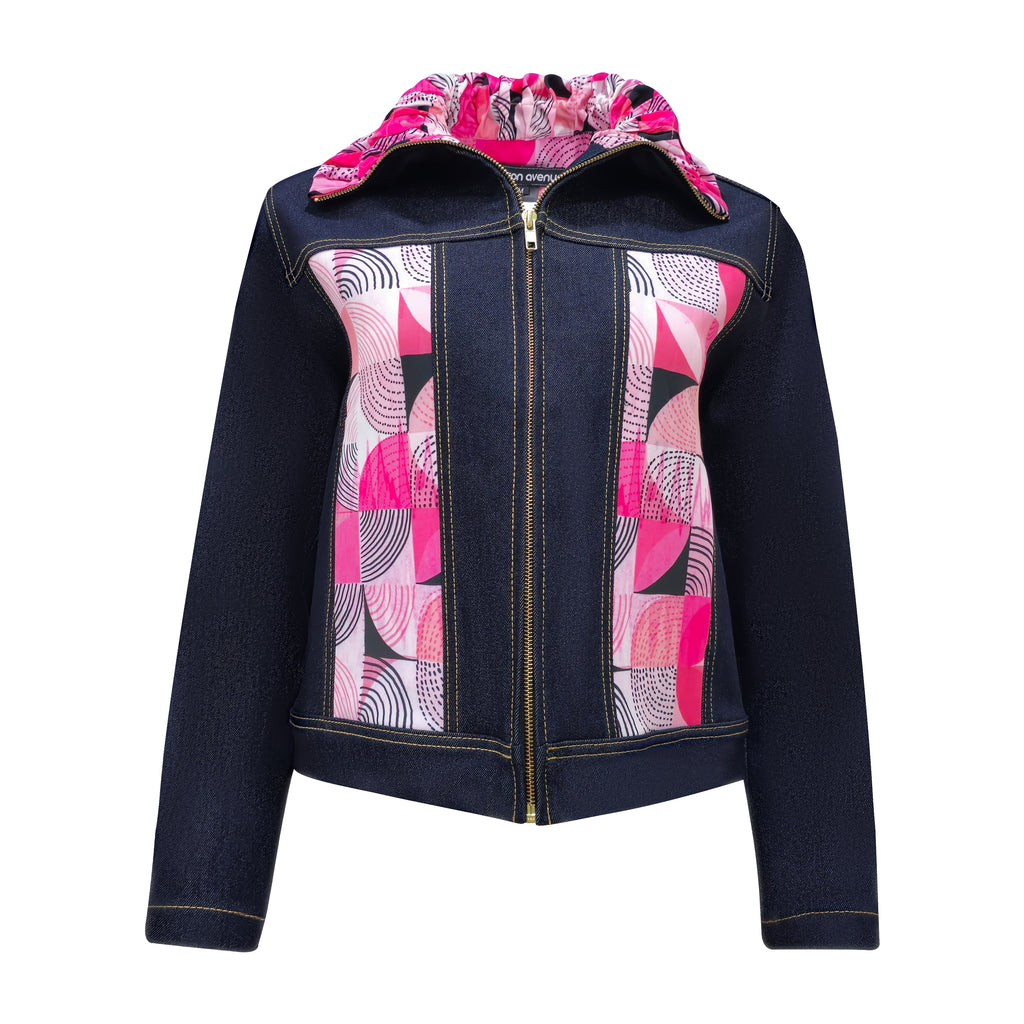 Central Abstract Pink signature denim jacket (7118315388951)
