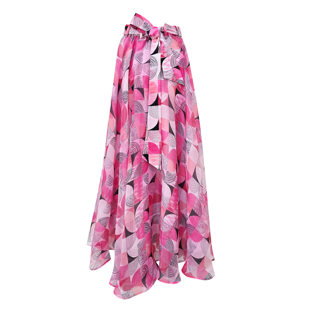 Central Abstract Pink organza long skirt (7118378860567)
