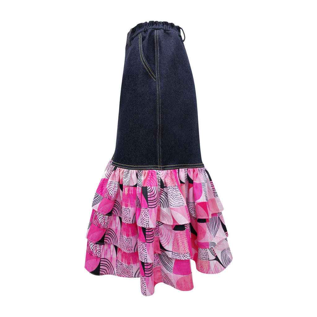 Central Abstract Pink Carrie denim skirt (7118318305303)