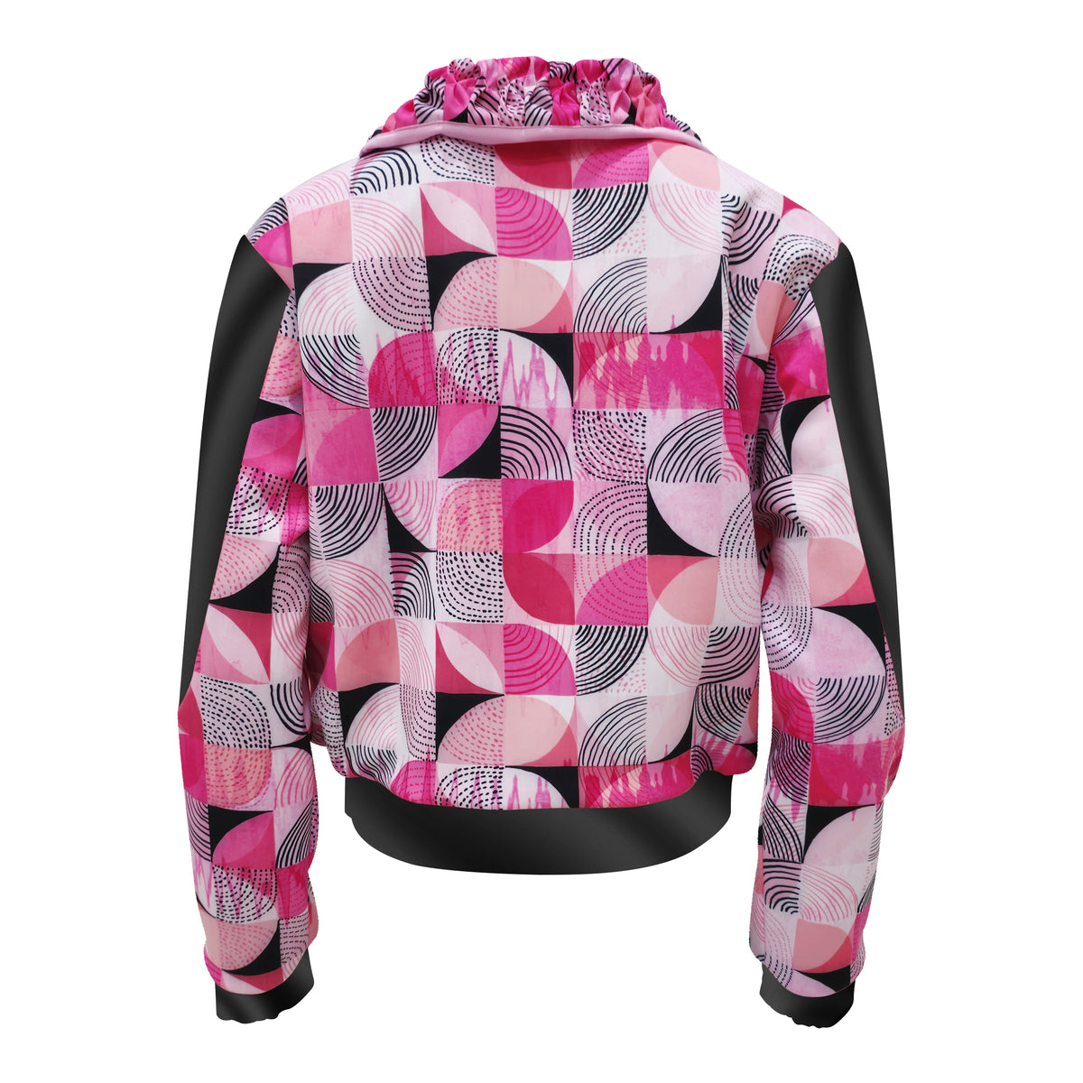 Central Abstract Pink varsity jacket in black (7118313390103)