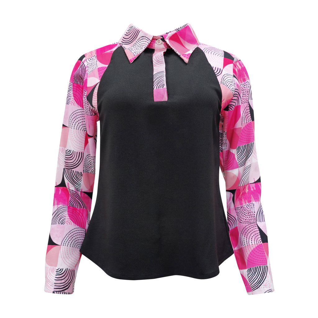 Central Abstract Pink groovy black top (7140251074583)