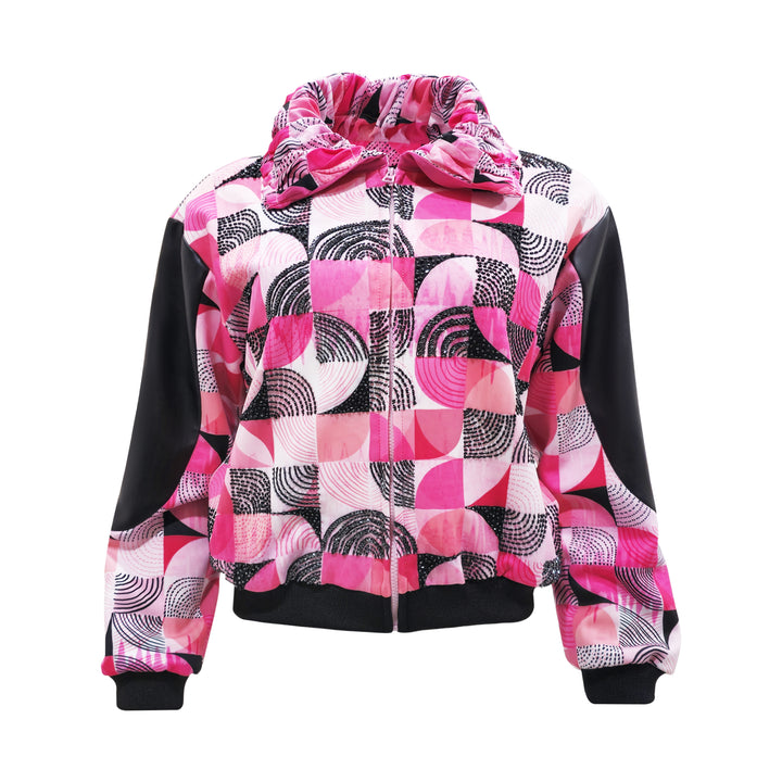 Central Abstract Pink varsity jacket in black sequince (7118313390103)