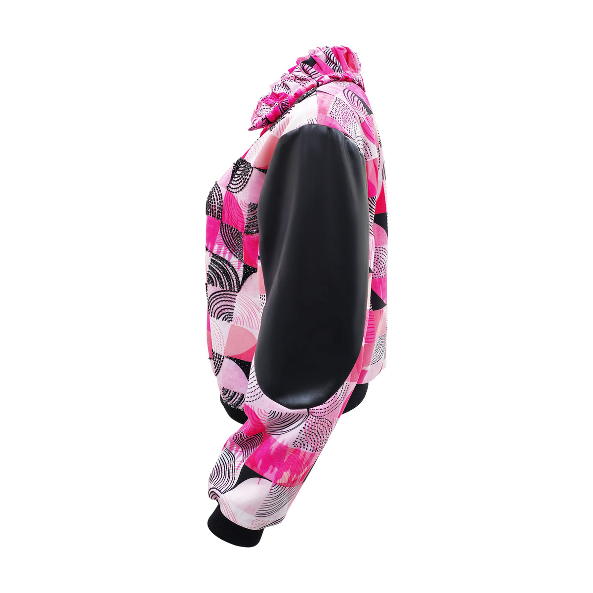 Central Abstract Pink varsity jacket in black sequince (7118313390103)