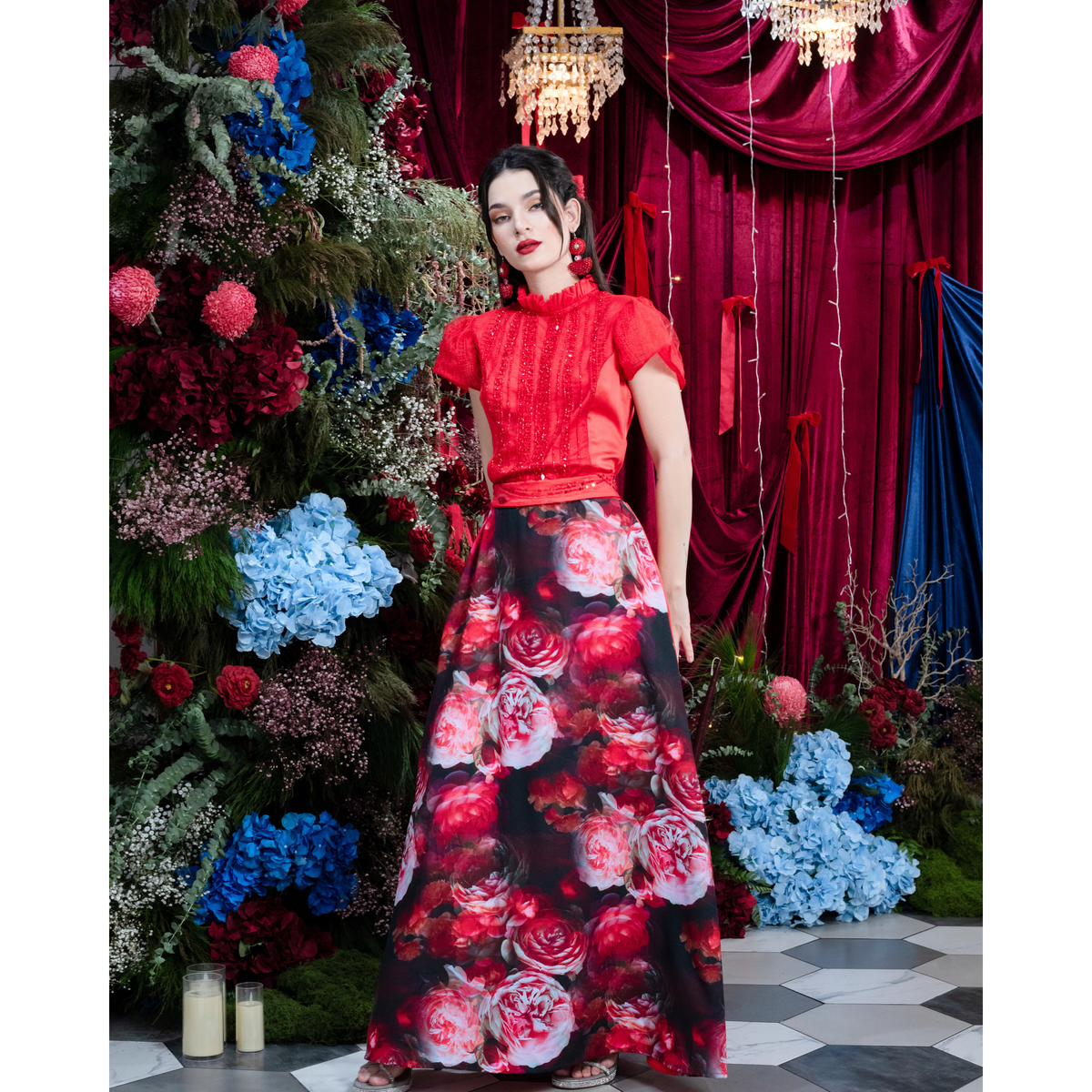Becoming Night Rose Red Dress with Sequince - 2MADISONAVENUE.COM