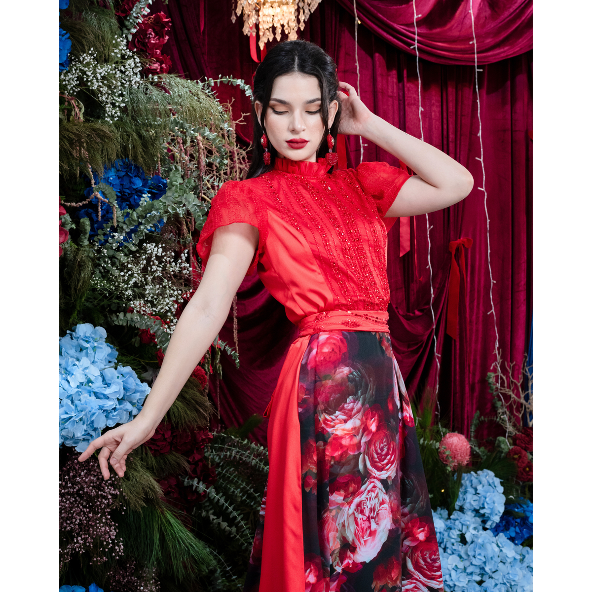 Becoming Night Rose Red Dress with Sequince - 2MADISONAVENUE.COM