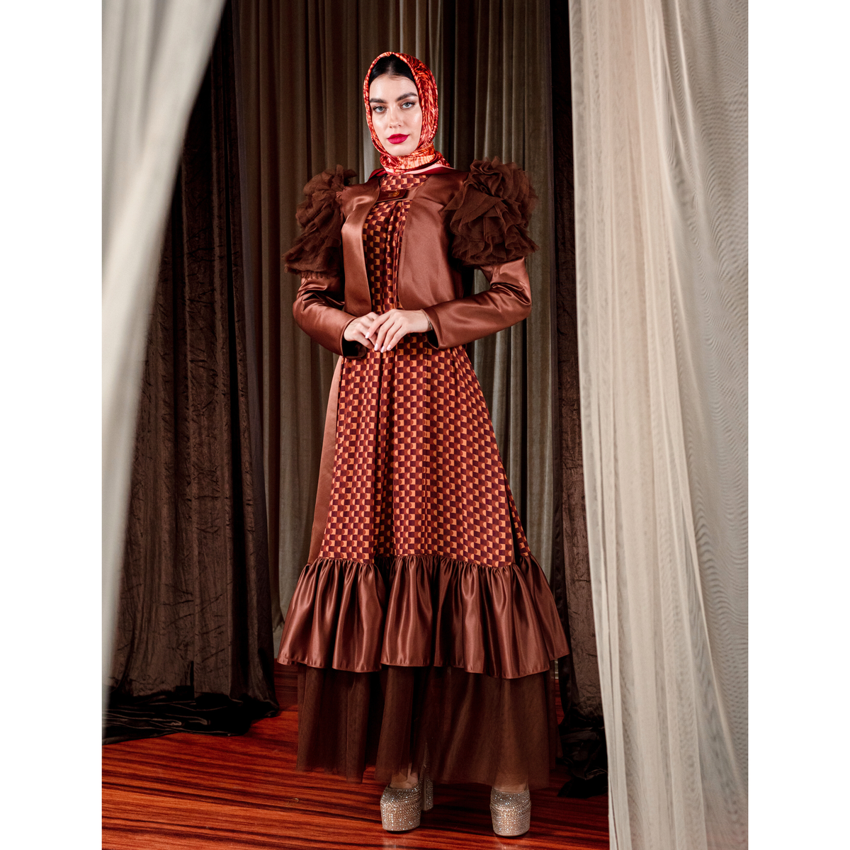BonitaGo Brown new hasna twin set dress - 2MADISONAVENUE.COM