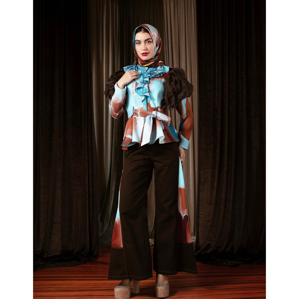 Bonita AP Brown new agnes tulle top long sleeve - 2MADISONAVENUE.COM