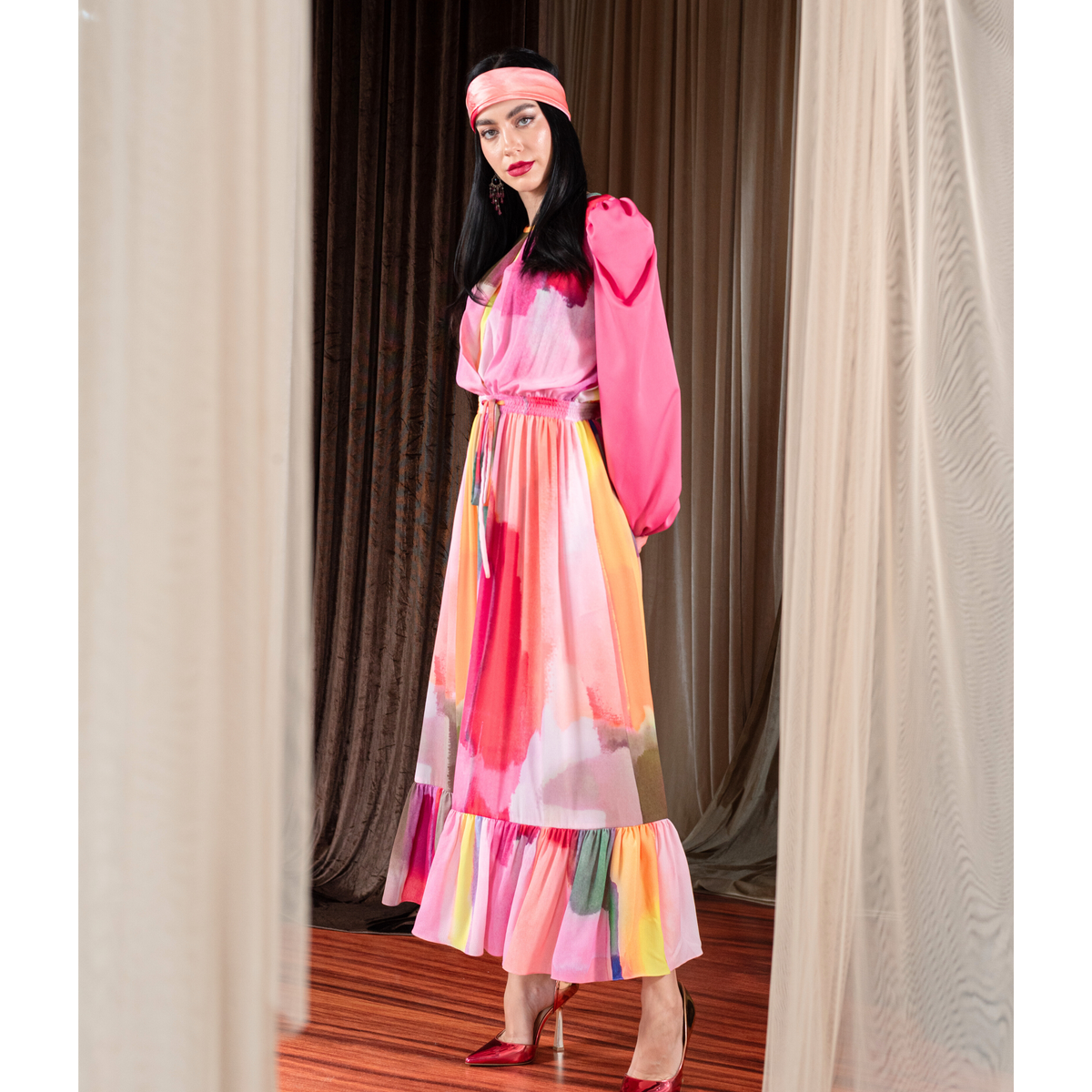 Bonita AP Pink adela pink long dress - 2MADISONAVENUE.COM