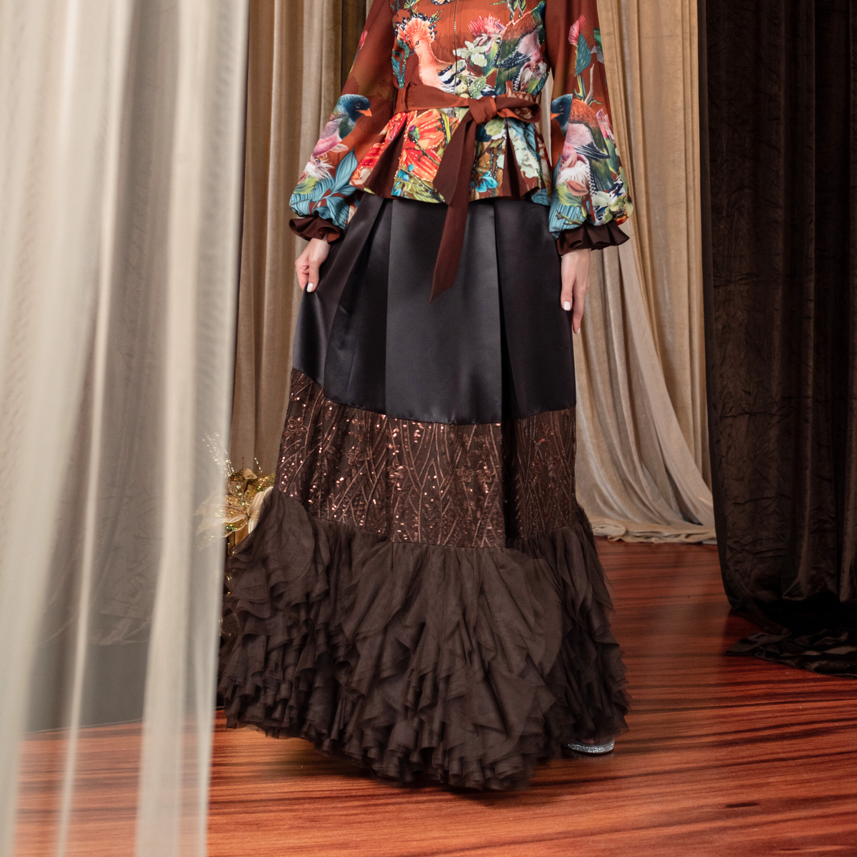 Bonita Signature Brown jennifer long skirt with tulle - 2MADISONAVENUE.COM