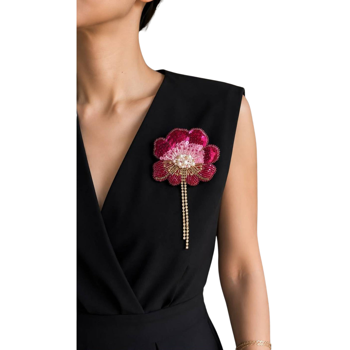Camellia Noir Brooch - Red - 2MADISONAVENUE.COM