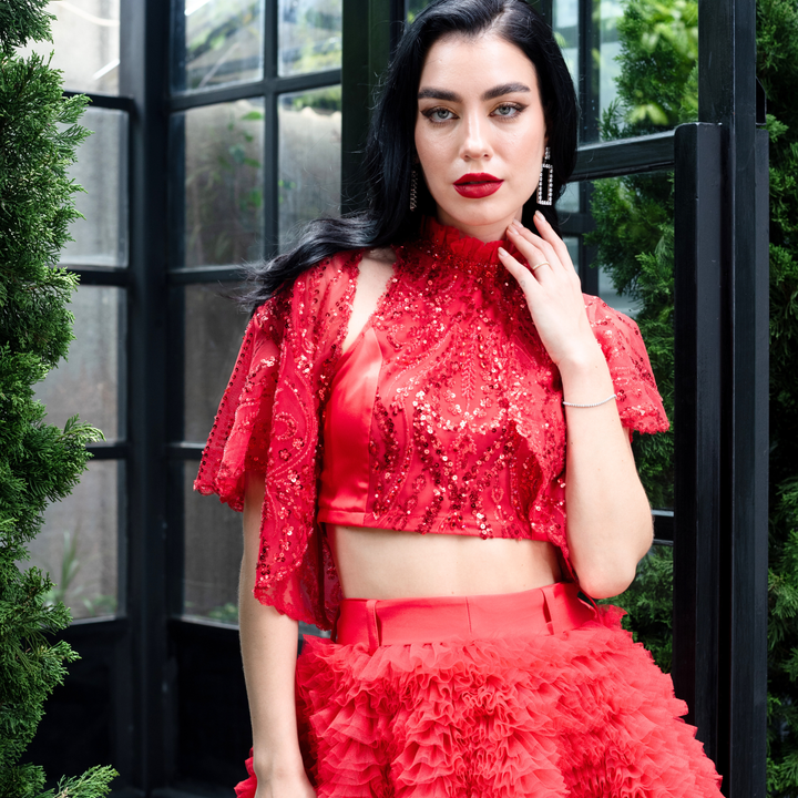 Signature Red lace bolero - 2MADISONAVENUE.COM