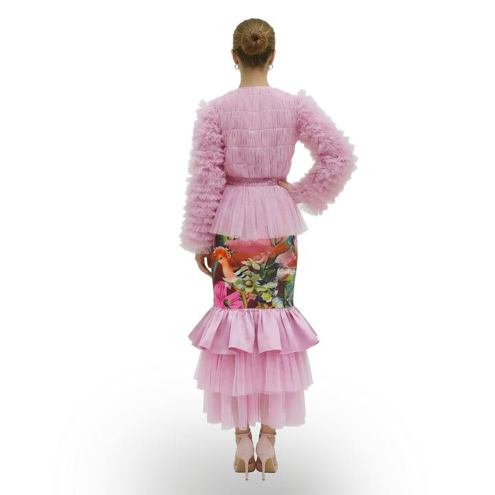 New royal tulle baby pink top with sequin - 2MADISONAVENUE.COM