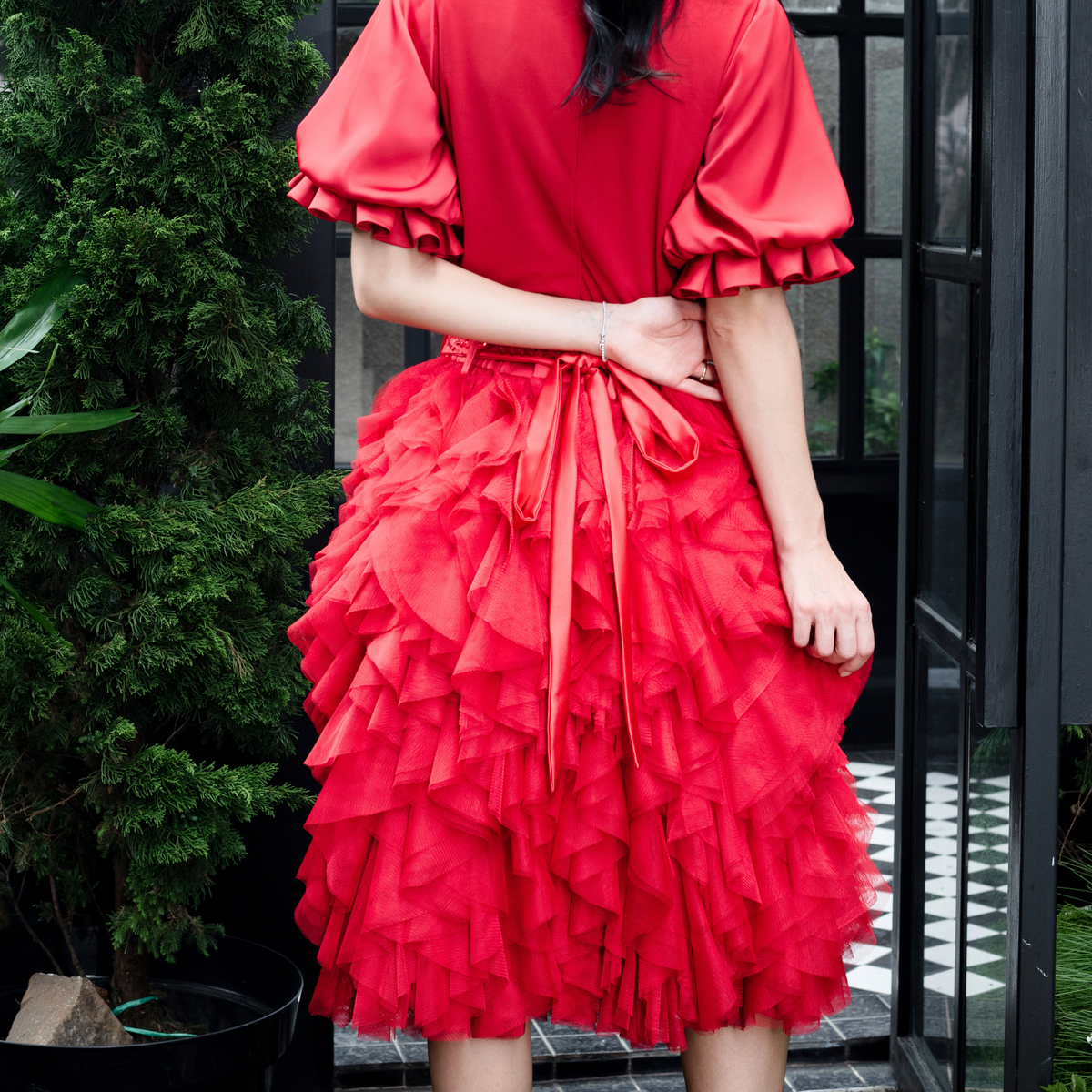 Signature Red english tulle curly red skirt - 2MADISONAVENUE.COM