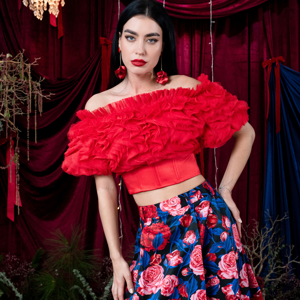 Central Celebration Royal Tulle Off The Shoulder Red Top