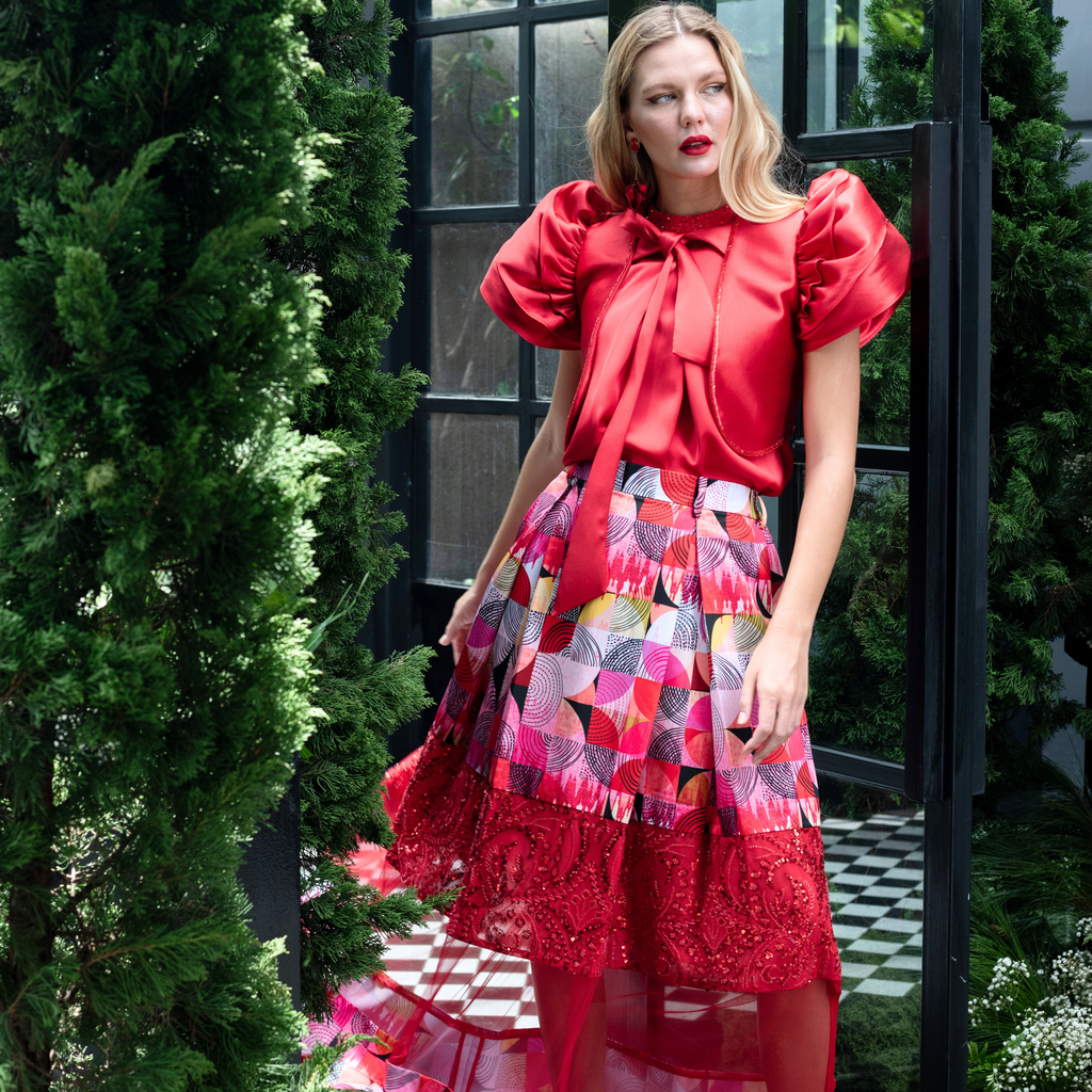 Central Celebration Twin Set Top Red with Sequin