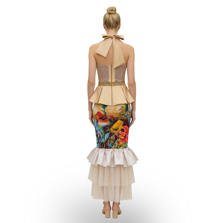 Central Park Beige Gold carrie long skirt - 2MADISONAVENUE.COM