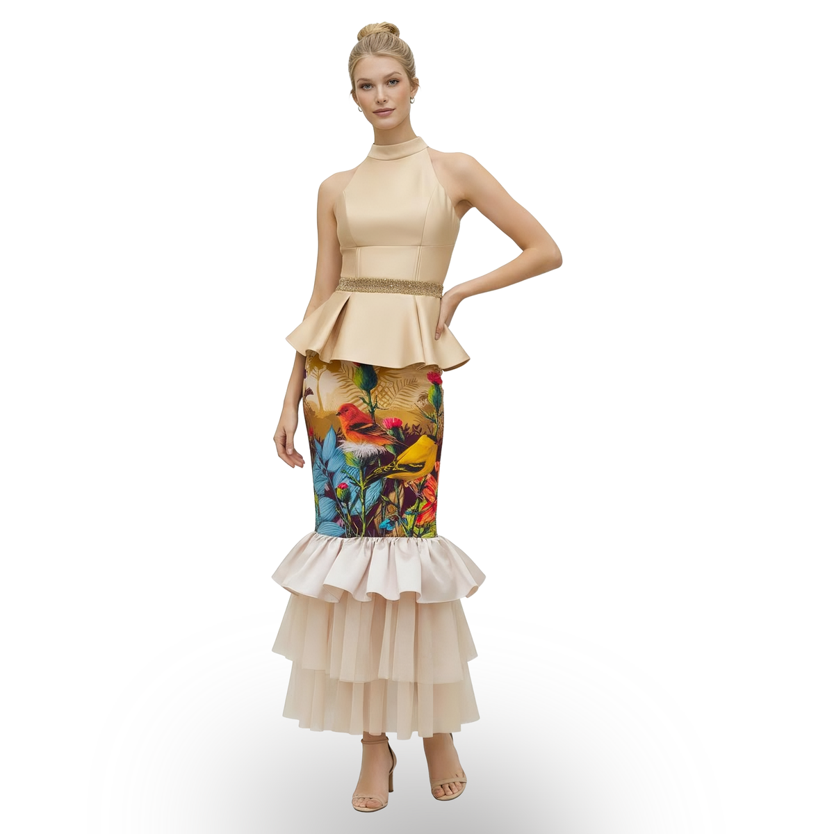 Central Park Beige Gold carrie long skirt - 2MADISONAVENUE.COM