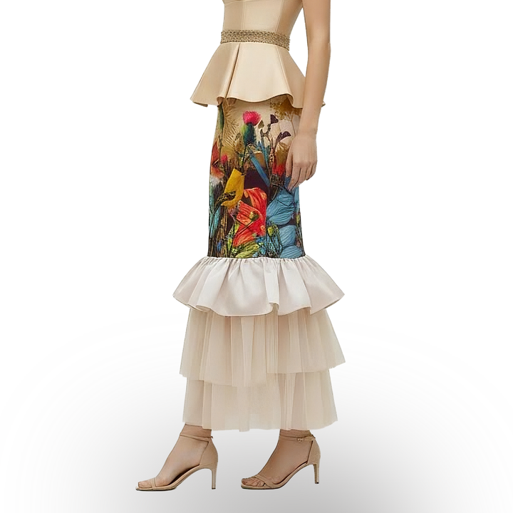 Central Park Beige Gold carrie long skirt - 2MADISONAVENUE.COM