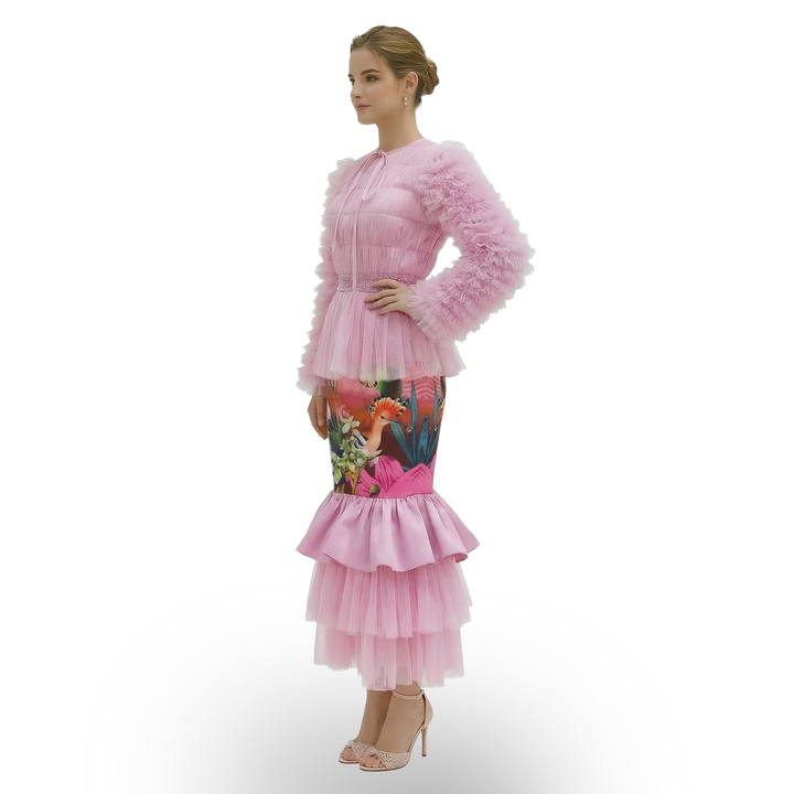 New royal tulle baby pink top with sequin - 2MADISONAVENUE.COM