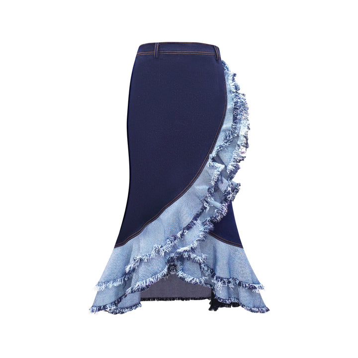 Timeless Pieces signature denim kahlo skirt with chambray (7666221645847)