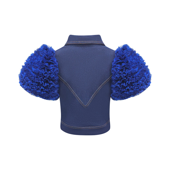 Timeless Pieces Glam Denim Tulle navy Top with sequin (7665964908567)