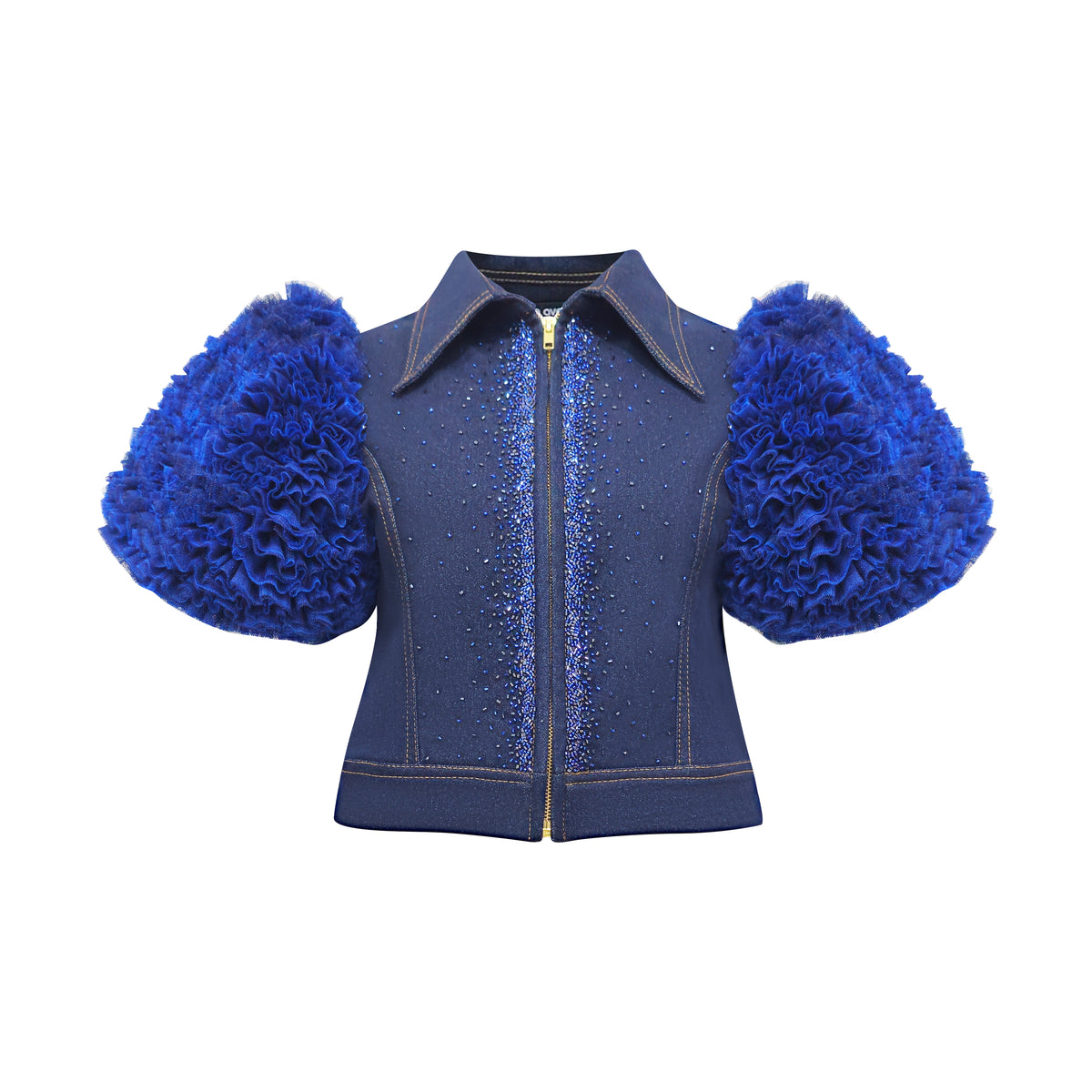 Timeless Pieces Glam Denim Tulle navy Top with sequin (7665964908567)