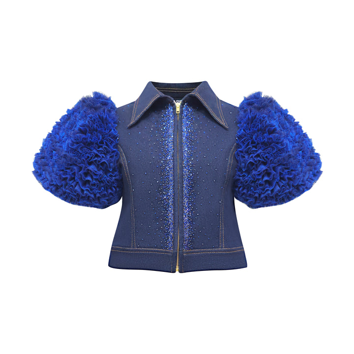 Timeless Pieces Glam Denim Tulle navy Top with sequin (7665964908567)