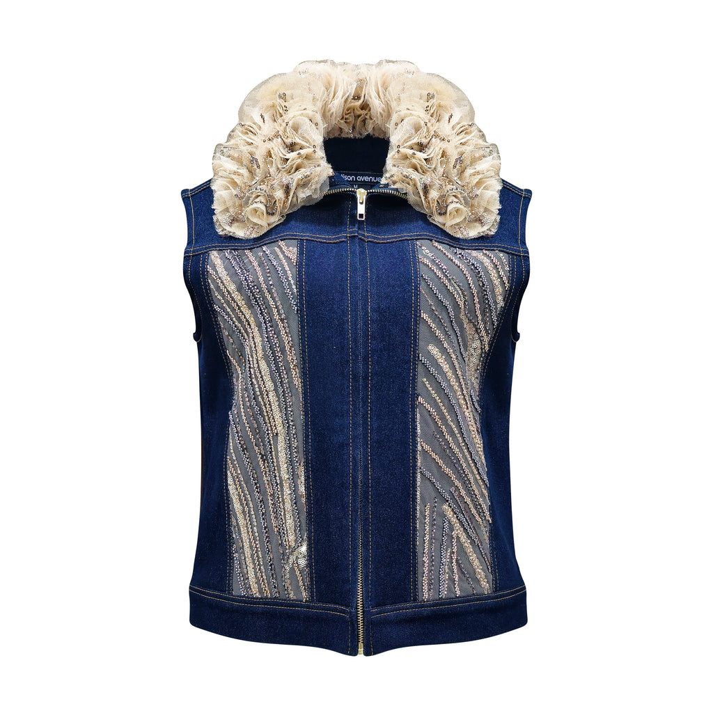 Timeless Pieces denim fancy vest in gold lace (7682023325719)