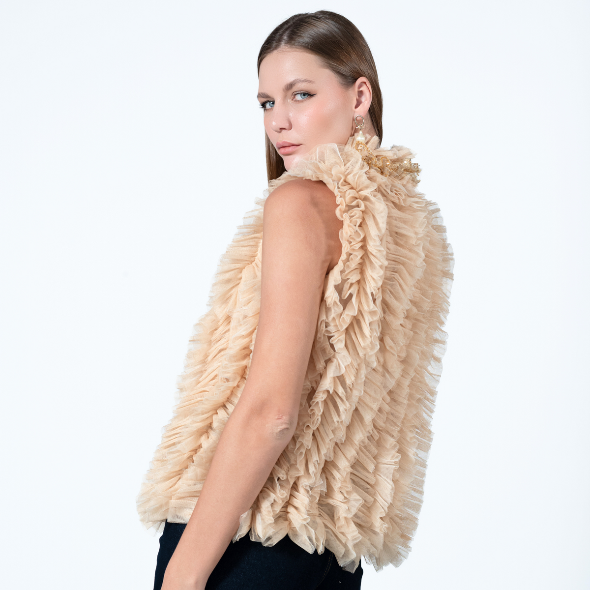 Destiny Ruffle beige tulle vest (7563160354839)