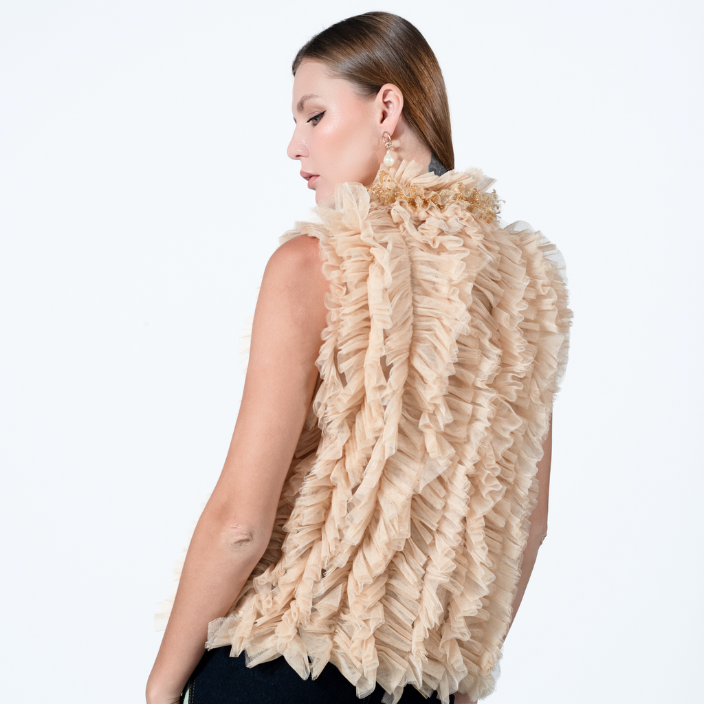 Destiny Ruffle beige tulle vest (7563160354839)