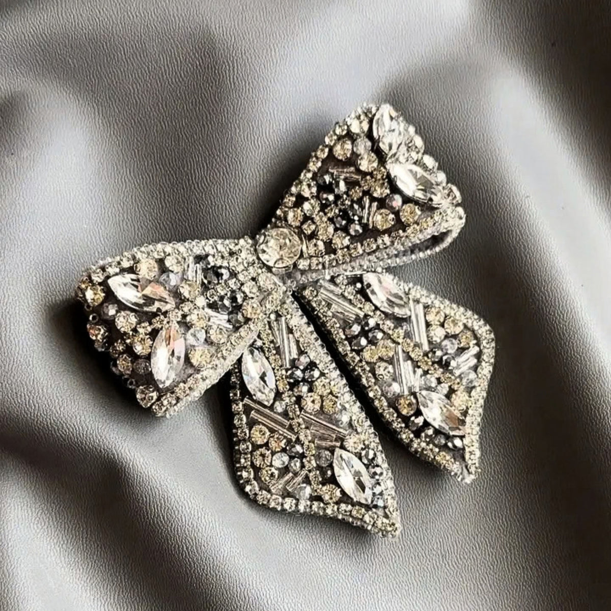 Diamond Bow Brooch - Silver