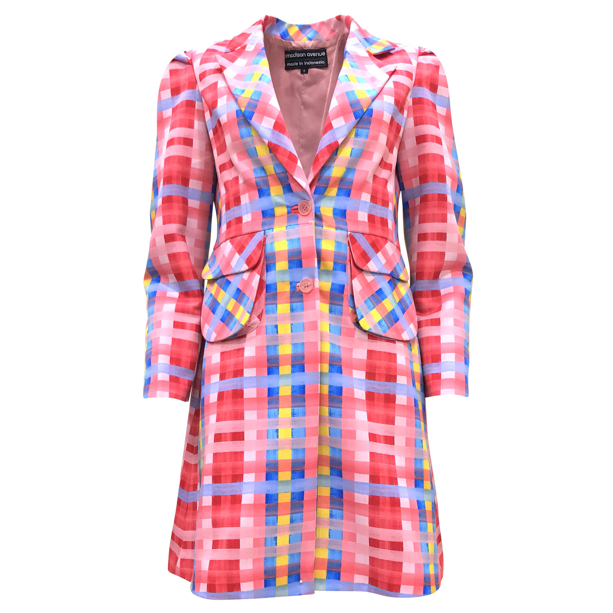 Curvy Gingham Passion Signature Mid-Length Blazer - 2MADISONAVENUE.COM