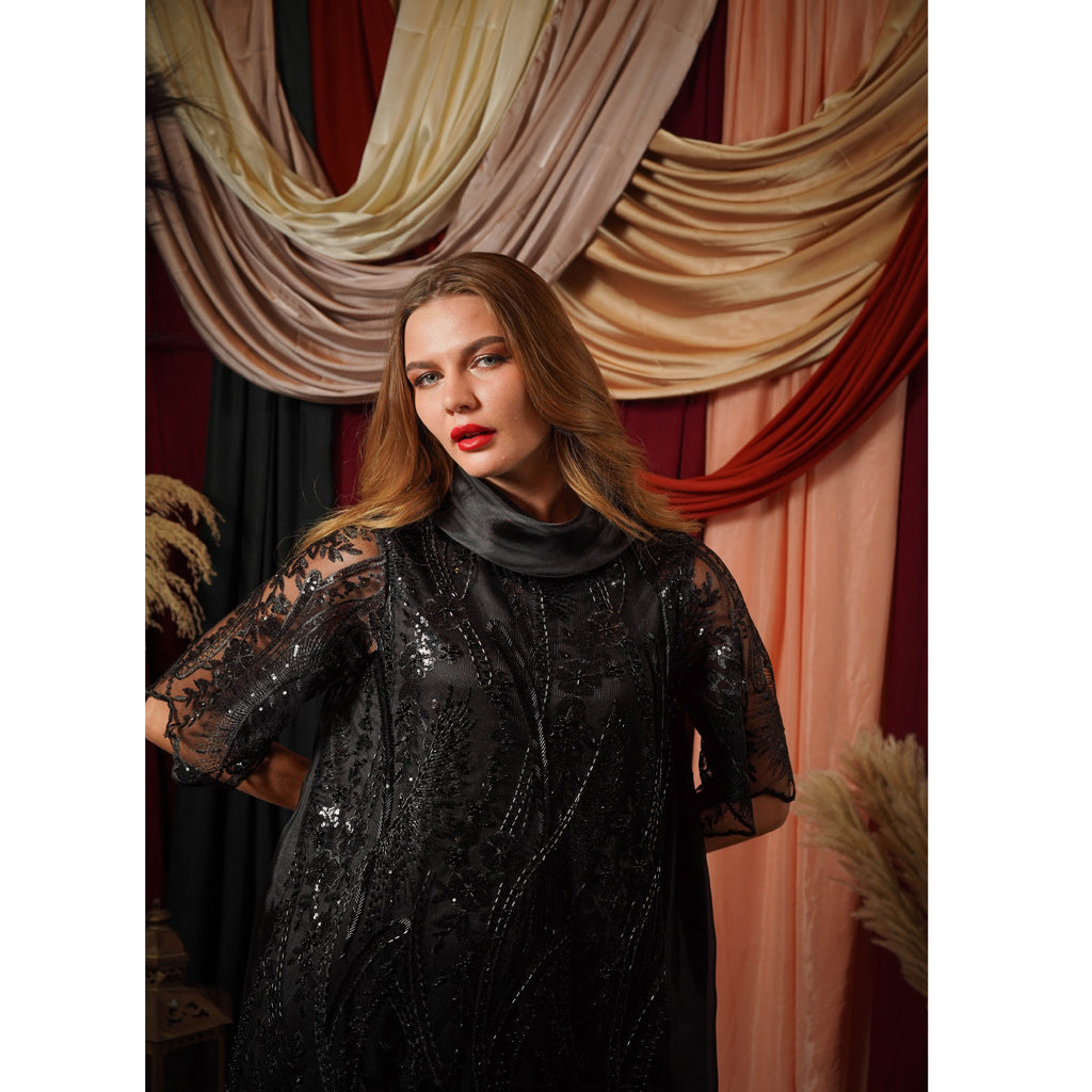 Central Park Black victoria lace dress long sleeves (7048769372183)