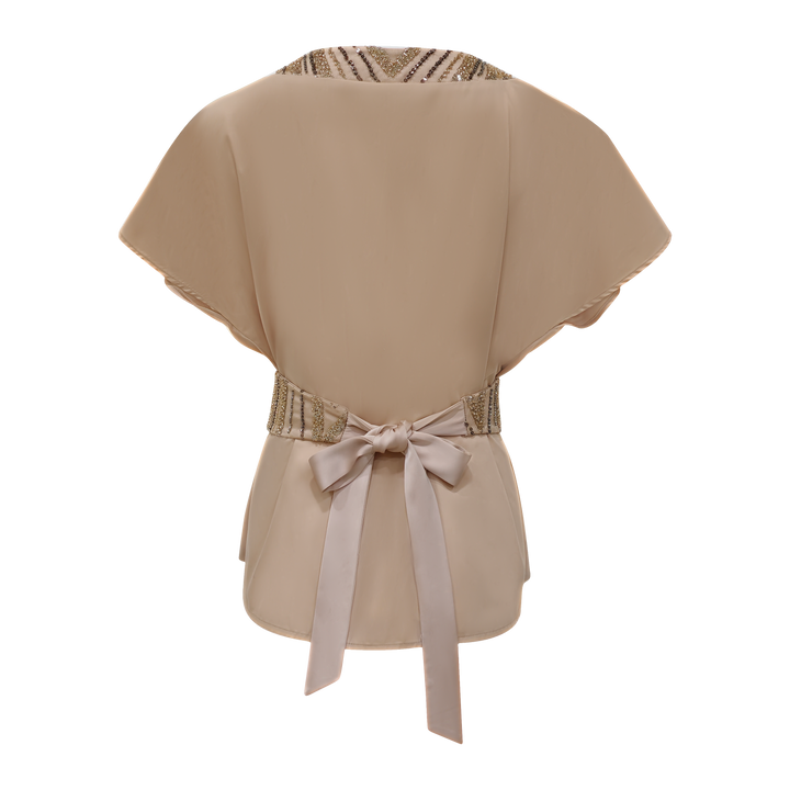 Mi Vida Beige Basic V-neck lace shirt (7483146960919)