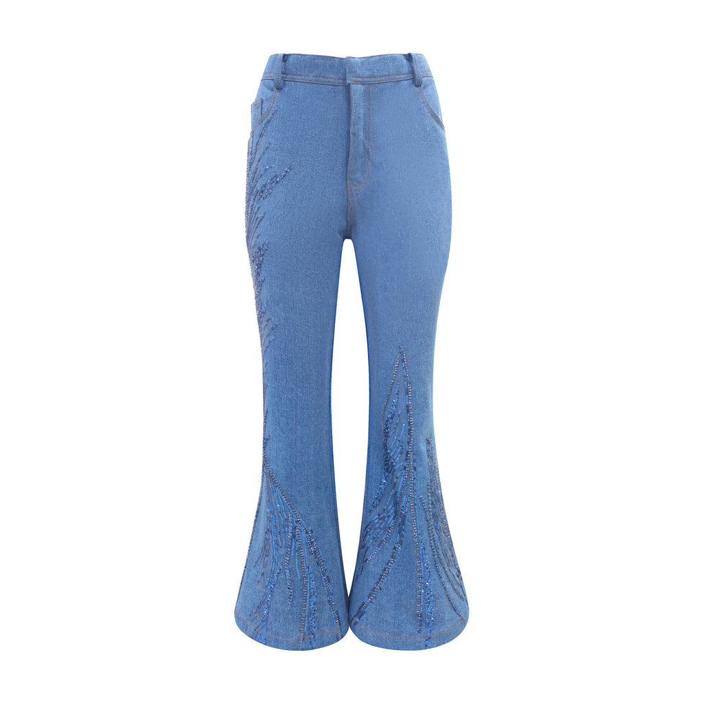 Signature Denim Light Blue bell bottom pant with sequin (7766380183575)