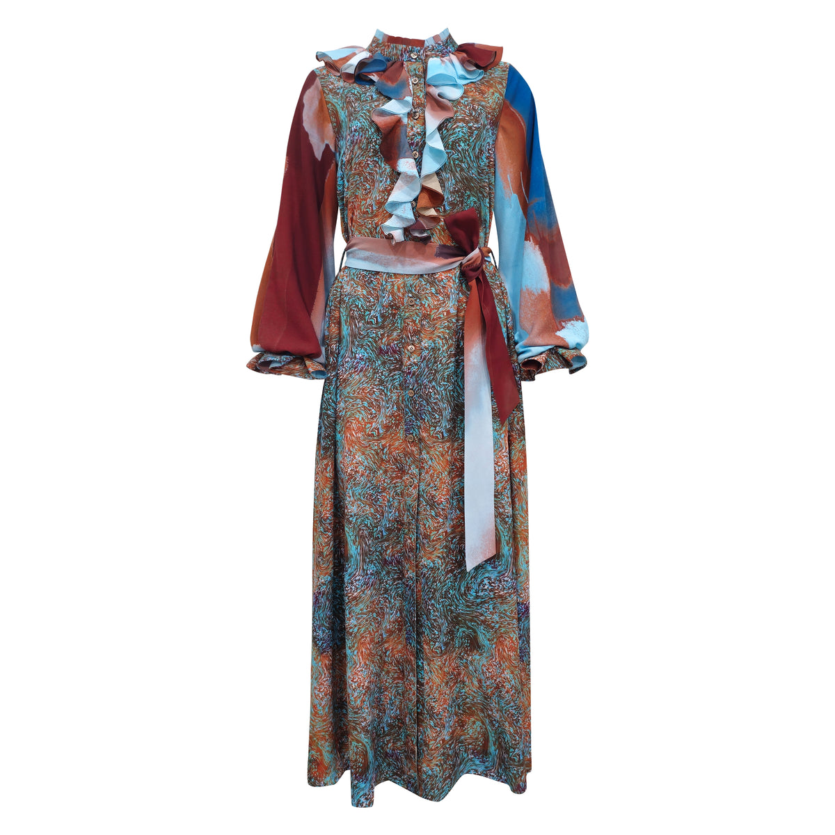 Bonita AP Blue Brown romanza long dress - 2MADISONAVENUE.COM