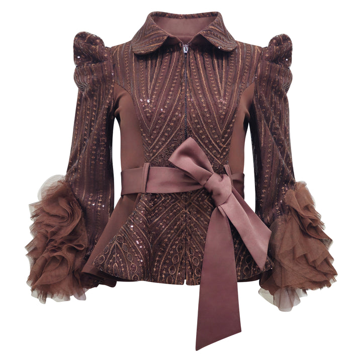 Signature Brown New Miranda top with lace - 2MADISONAVENUE.COM