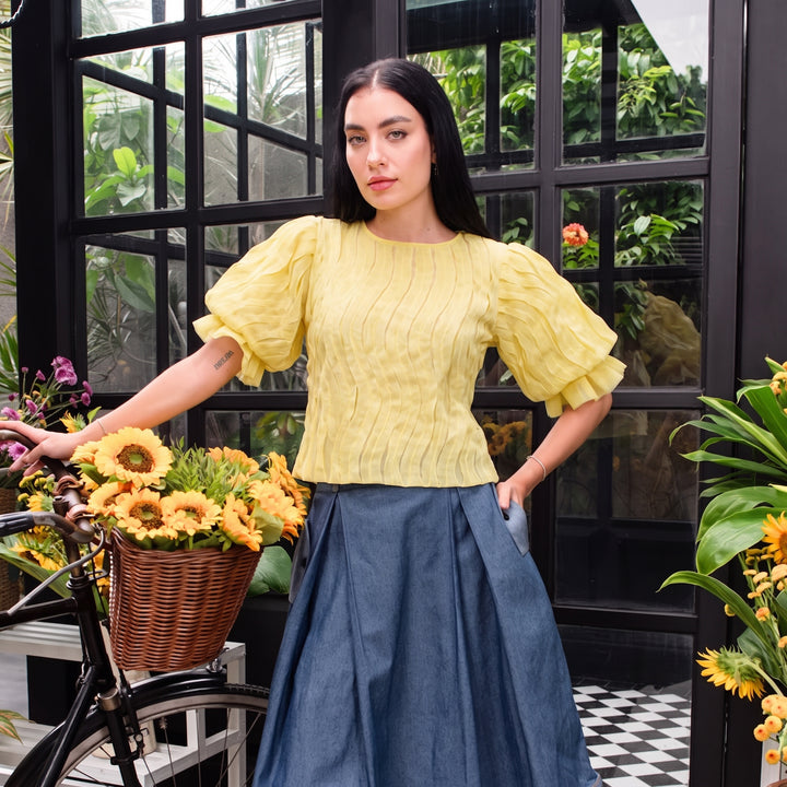 Sunflower 3D knit tulle top with sleeves - 2MADISONAVENUE.COM