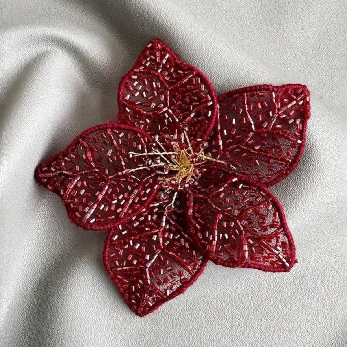 Handmade Beaded Flower Brooches - Red