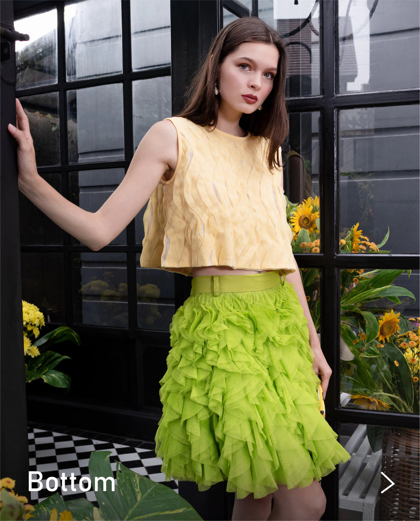 English tulle curly green skirt