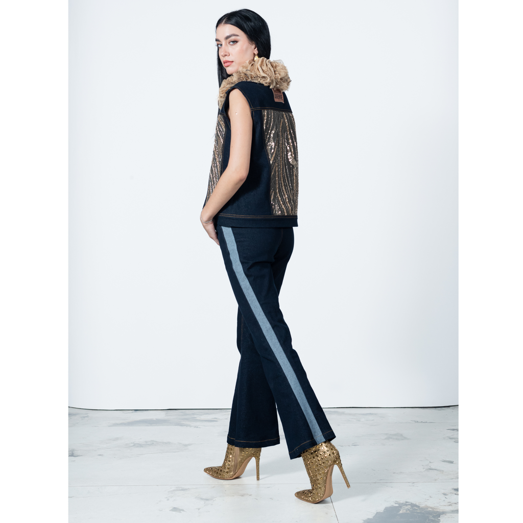 It's Time Signature Denim Bell Bottom Pant with Chambray (6774846160919)