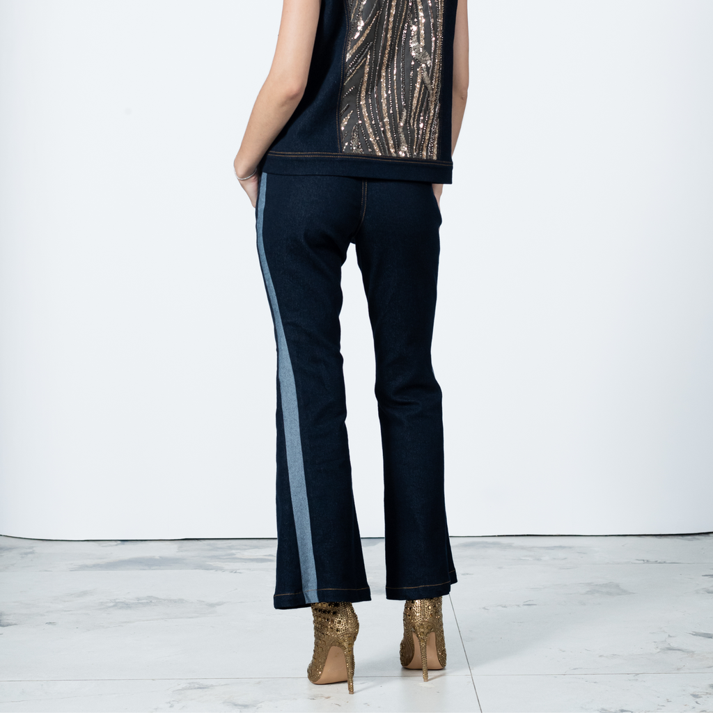 It's Time Signature Denim Bell Bottom Pant with Chambray (6774846160919)