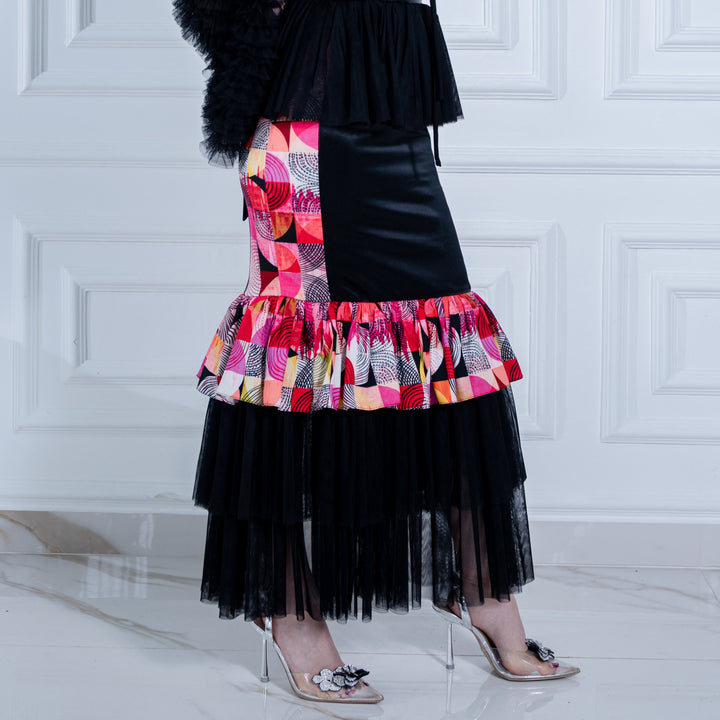 Central Abstract Red carrie long black skirt (6992683040791)