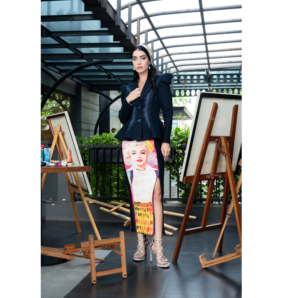 Marilyn Flower Passion Denim Gangsta Skirt (6861033439255)