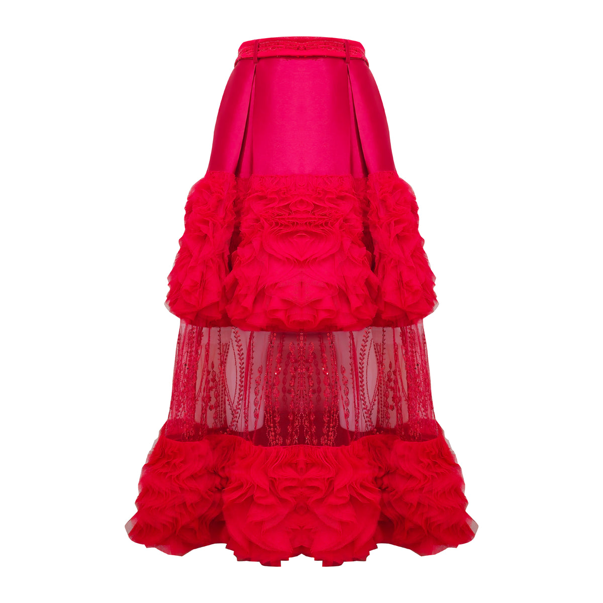 Signature Red jennifer long ball tulle skirt with lace - 2MADISONAVENUE.COM