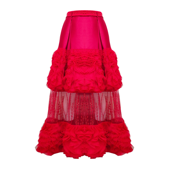 Signature Red jennifer long ball tulle skirt with lace - 2MADISONAVENUE.COM