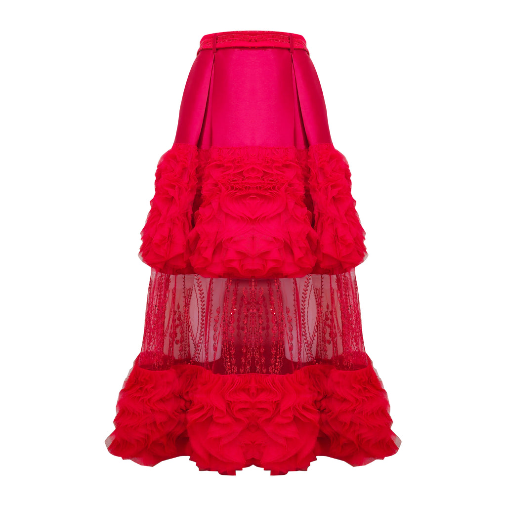 Central Celebration Jennifer Long ball Red Tulle Skirt with Lace