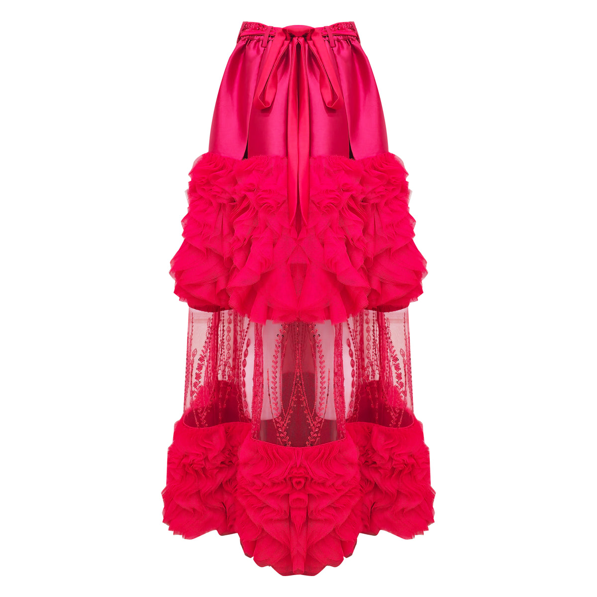 Signature Red jennifer long ball tulle skirt with lace - 2MADISONAVENUE.COM