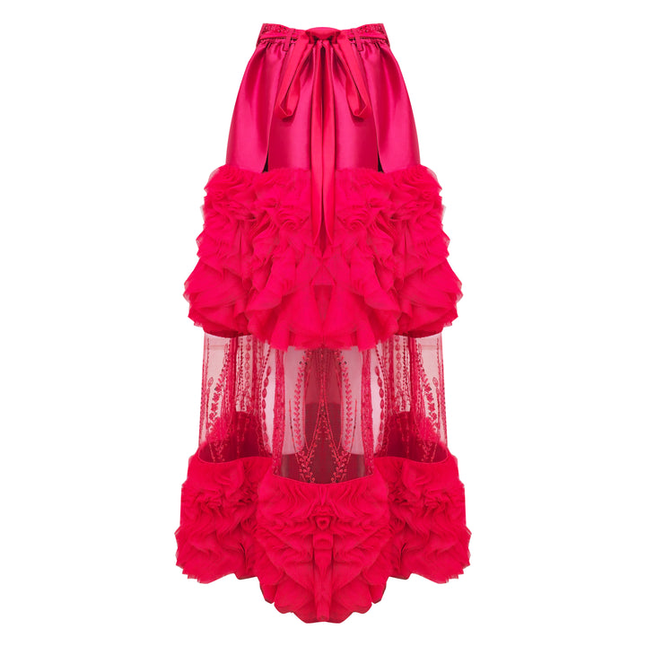 Signature Red jennifer long ball tulle skirt with lace - 2MADISONAVENUE.COM