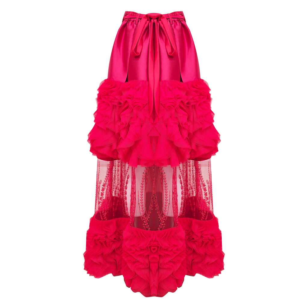 Central Celebration Jennifer Long ball Red Tulle Skirt with Lace